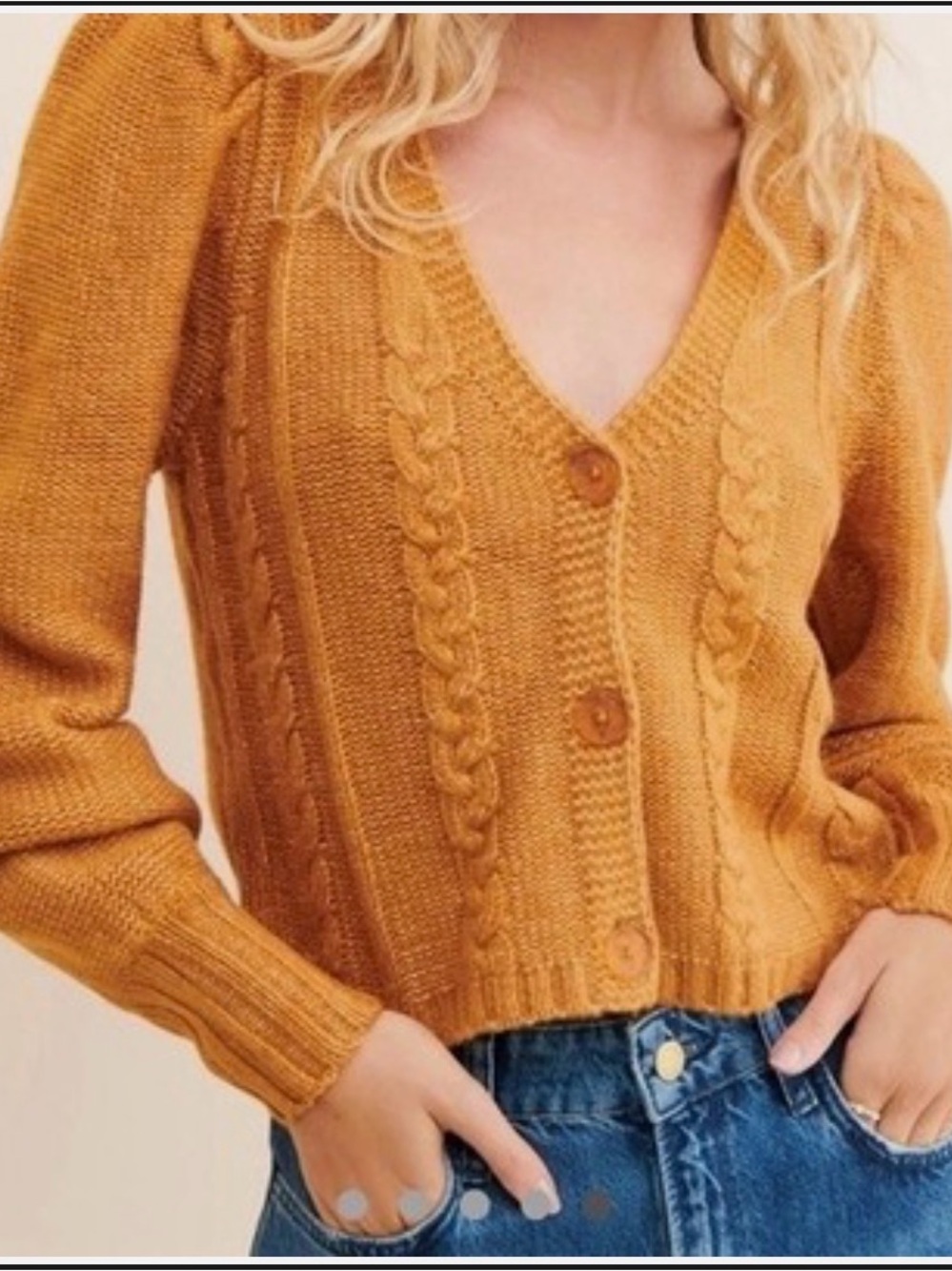 525 By Anthropologie Cable Knit Puff-Sleeve Cardigan
